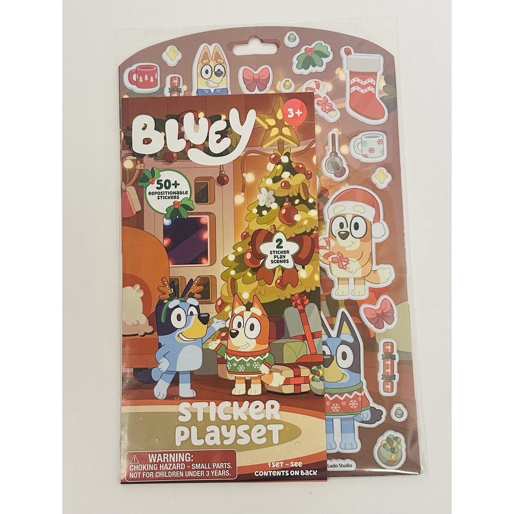 Bluey Christmas Sticker Playset 50+ Repositionable Puffy Stickers 2 Play Scenes